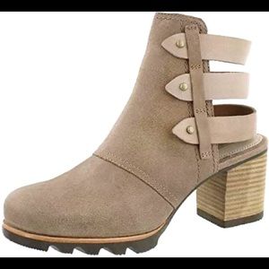 NEW: Sorel Addington Ankle Open Strap Booties Nude Beige Taupe Size 7